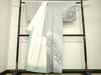 平和屋着物●本場大島紬　染大島　訪問着　辻が花　絞り　舞花文　暈し染め　正絹　逸品　未使用　AABH7055ck