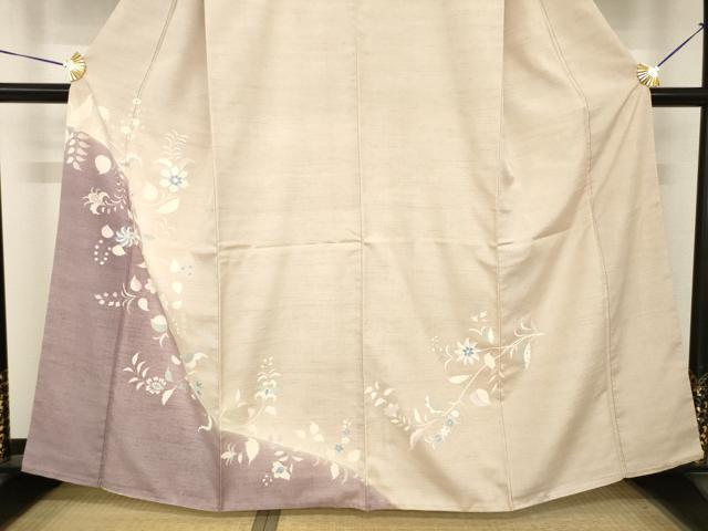 平和屋着物●訪問着　紬地　花唐草文　暈し染め　正絹　逸品　AABH7056ck