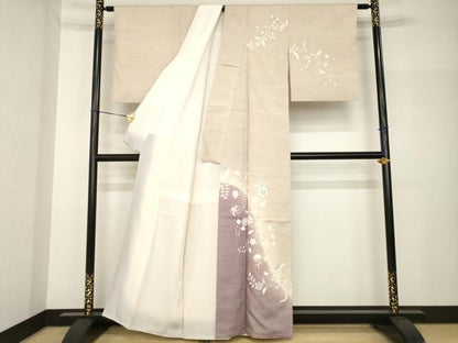 平和屋着物●訪問着　紬地　花唐草文　暈し染め　正絹　逸品　AABH7056ck