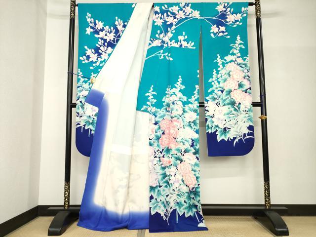 平和屋着物●豪華振袖　駒刺繍　草花文　暈し染め　銀彩　正絹　逸品　AABH7058ck