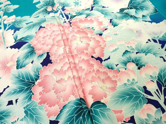 平和屋着物●豪華振袖　駒刺繍　草花文　暈し染め　銀彩　正絹　逸品　AABH7058ck