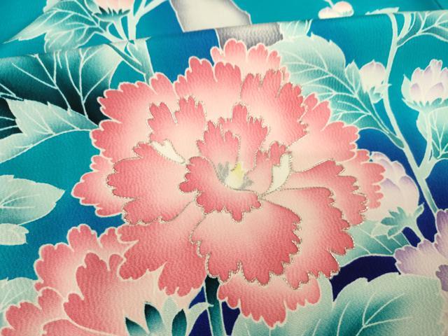 平和屋着物●豪華振袖　駒刺繍　草花文　暈し染め　銀彩　正絹　逸品　AABH7058ck
