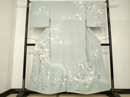 平和屋着物●訪問着　友禅　作家物　松雨　枝花文　正絹　逸品　AABH7060ck