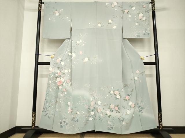 平和屋着物●訪問着　友禅　作家物　松雨　枝花文　正絹　逸品　AABH7060ck