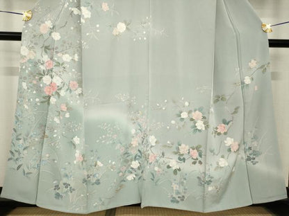 平和屋着物●訪問着　友禅　作家物　松雨　枝花文　正絹　逸品　AABH7060ck