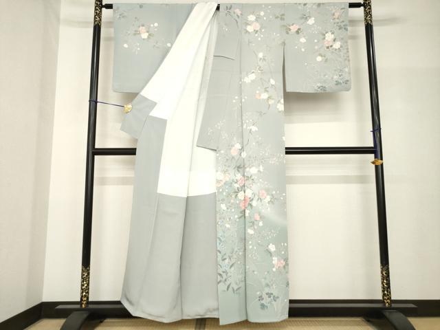 平和屋着物●訪問着　友禅　作家物　松雨　枝花文　正絹　逸品　AABH7060ck