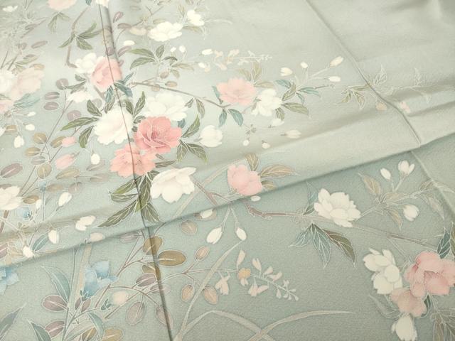 平和屋着物●訪問着　友禅　作家物　松雨　枝花文　正絹　逸品　AABH7060ck