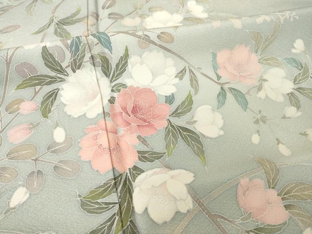 平和屋着物●訪問着　友禅　作家物　松雨　枝花文　正絹　逸品　AABH7060ck