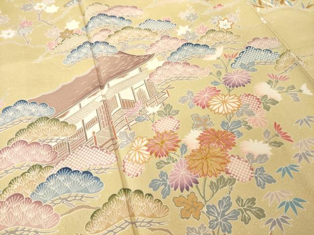 平和屋着物●訪問着　友禅　駒刺繍　松竹梅風景花文　金彩　正絹　逸品　AABH7061ck