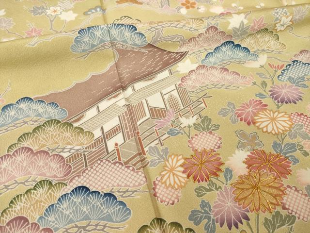 平和屋着物●訪問着　友禅　駒刺繍　松竹梅風景花文　金彩　正絹　逸品　AABH7061ck