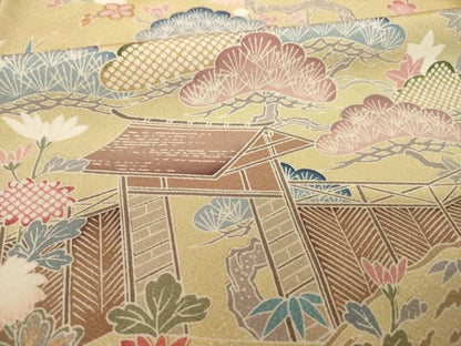 平和屋着物●訪問着　友禅　駒刺繍　松竹梅風景花文　金彩　正絹　逸品　AABH7061ck