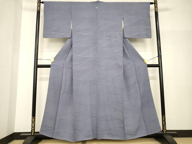 平和屋着物●上質な色無地　流水地紋　鳩羽色　正絹　逸品　AABH7063ck