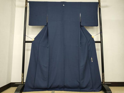 平和屋着物●本草木染作家　瑞鳳　色無地　青褐色　ロング丈　正絹　逸品　AABH7064ck