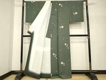 平和屋着物●上質な小紋　絞り　辻が花　舞花文　金通し地　健勝苑扱い　正絹　逸品　AABH7066ck