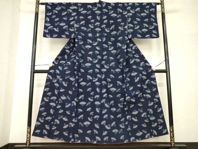 平和屋着物●久留米絣　舞扇文　綿　逸品　AABH7068ck 平和屋着物○久留米絣 舞扇文 綿 逸品 AABH7068ck