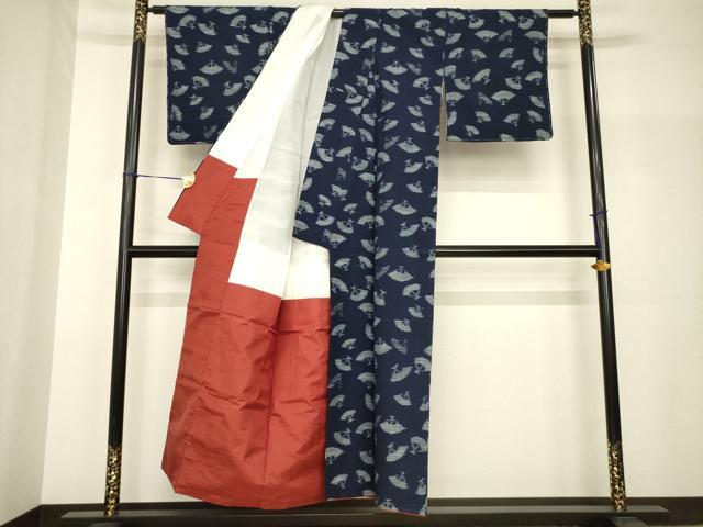 平和屋着物●久留米絣　舞扇文　綿　逸品　AABH7068ck 平和屋着物○久留米絣 舞扇文 綿 逸品 AABH7068ck