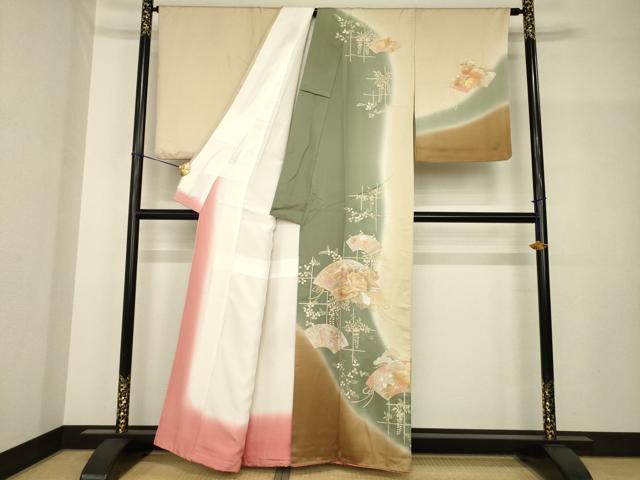 平和屋着物●訪問着　地紙花文　暈し染め　金彩　正絹　逸品　AABH7070ck