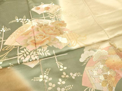 平和屋着物●訪問着　地紙花文　暈し染め　金彩　正絹　逸品　AABH7070ck