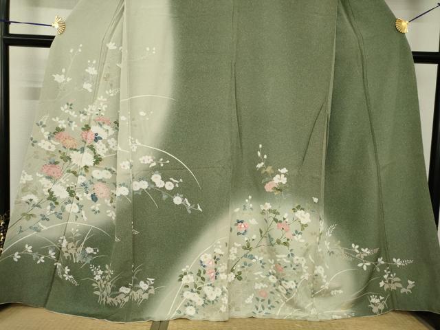 平和屋着物●訪問着　友禅　枝花文　暈し染め　正絹　逸品　AABH7073ck
