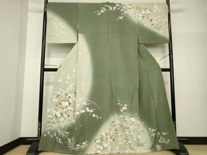 平和屋着物●訪問着　友禅　枝花文　暈し染め　正絹　逸品　AABH7073ck