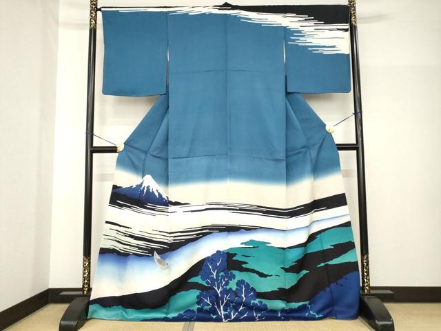 平和屋着物●訪問着　葛飾北斎　富嶽三十六景　武洲玉川　ロング丈　正絹　逸品　AABH7077ck