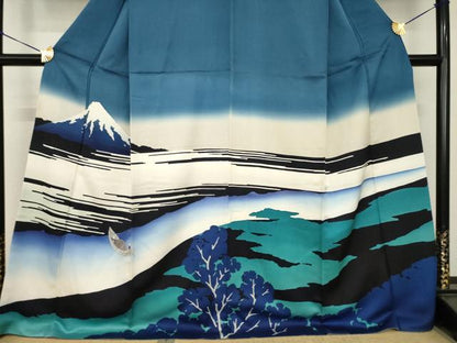 平和屋着物●訪問着　葛飾北斎　富嶽三十六景　武洲玉川　ロング丈　正絹　逸品　AABH7077ck