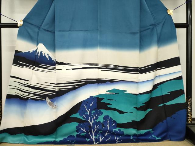 平和屋着物●訪問着　葛飾北斎　富嶽三十六景　武洲玉川　ロング丈　正絹　逸品　AABH7077ck