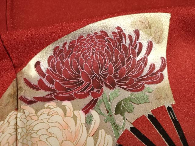 平和屋着物●豪華振袖　扇面鴛鴦花文　暈し染め　金彩　金通し地　正絹　逸品　AABH7078ck