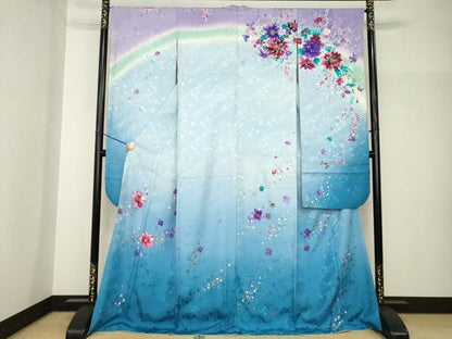 平和屋着物●世界的友禅作家　千地泰弘　振袖　舞花文　金彩　ロング丈　正絹　逸品　AABH7084ck