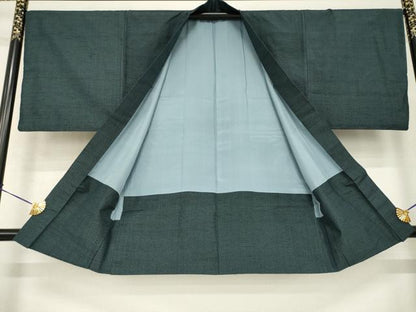 平和屋着物●男性　紬　アンサンブル　幾何学文様　正絹　逸品　AABH7085ck