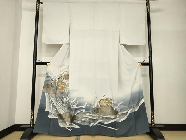 平和屋着物●ブライダルファッションデザイナー・桂由美　色留訪問着　花鳥鼓文　暈し染め　金銀彩　正絹　逸品　AABH7086ck
