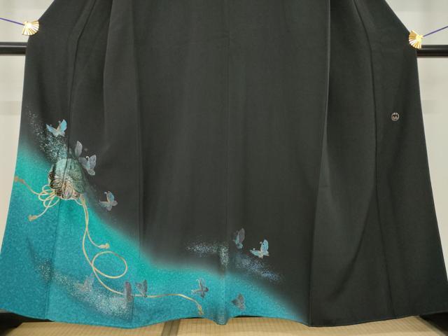 平和屋着物●TOKI志すい キモノモードオリジナルブランド　黒留袖　花蝶文　暈し染め　黒地　金彩　正絹　逸品　AABH7087ck
