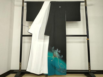 平和屋着物●TOKI志すい キモノモードオリジナルブランド　黒留袖　花蝶文　暈し染め　黒地　金彩　正絹　逸品　AABH7087ck