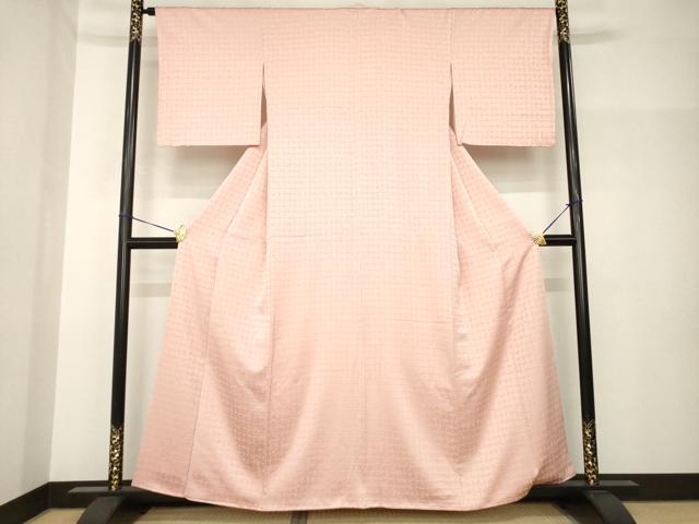 平和屋着物●上質な色無地　石畳文　一斤染色　正絹　逸品　AABH7088ck
