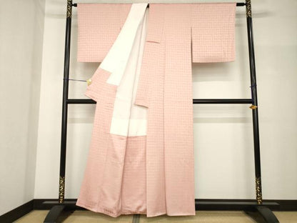 平和屋着物●上質な色無地　石畳文　一斤染色　正絹　逸品　AABH7088ck