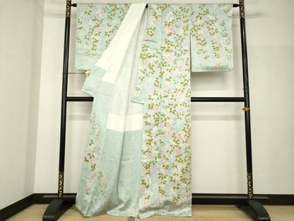 平和屋着物●京友禅　柘植秀男　小紋　草花文　鈴乃屋扱い　正絹　逸品　AABH7090ck