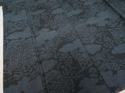 平和屋着物●結城紬　100亀甲　風景文　正絹　逸品　AABH7091ck