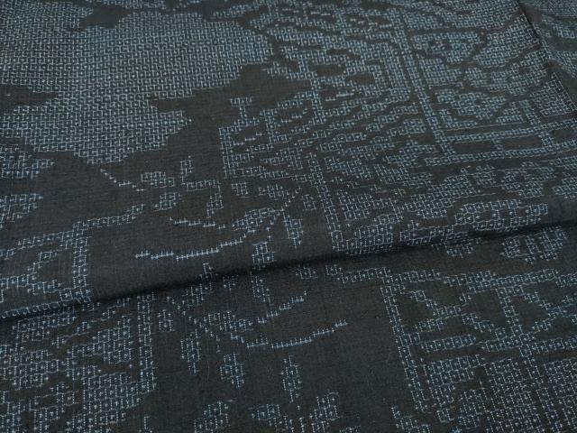 平和屋着物●結城紬　100亀甲　風景文　正絹　逸品　AABH7091ck