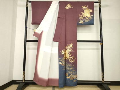 平和屋着物●TOKI志すい キモノモードオリジナルブランド　訪問着　御所車花文　暈し染め　金彩　金通し地　正絹　逸品　AABH7092ck