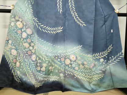 平和屋着物●訪問着　辻が花　絞り　舞花文　暈し染め　金通し地　正絹　逸品　AABH7094ck