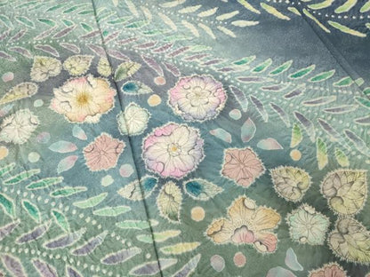 平和屋着物●訪問着　辻が花　絞り　舞花文　暈し染め　金通し地　正絹　逸品　AABH7094ck