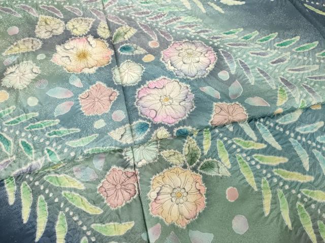 平和屋着物●訪問着　辻が花　絞り　舞花文　暈し染め　金通し地　正絹　逸品　AABH7094ck