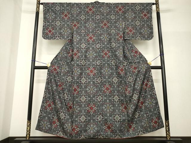 平和屋着物●本場大島紬　割り込み絣　飾花文　正絹　逸品　AABH7096ck