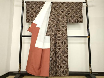 平和屋着物●アンティーク大島　本場大島紬　花菱文　正絹　逸品　AABH7097ck