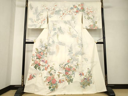 平和屋着物●訪問着　友禅　鴛鴦花文　正絹　逸品　AABH7099ck