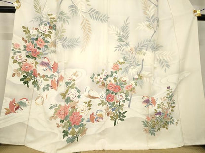 平和屋着物●訪問着　友禅　鴛鴦花文　正絹　逸品　AABH7099ck