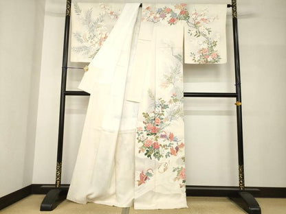 平和屋着物●訪問着　友禅　鴛鴦花文　正絹　逸品　AABH7099ck