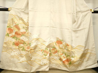 平和屋着物●豪華色留袖　駒刺繍　立波花文　正絹　逸品　AABH7100ck