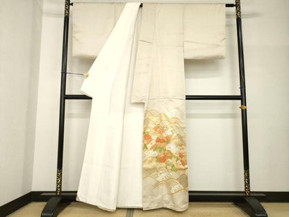平和屋着物●豪華色留袖　駒刺繍　立波花文　正絹　逸品　AABH7100ck