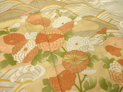 平和屋着物●豪華色留袖　駒刺繍　立波花文　正絹　逸品　AABH7100ck